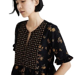 Madewell • Light Corduroy Acorn Foulard Short Sleeve Top • Peplum • Black • 70s